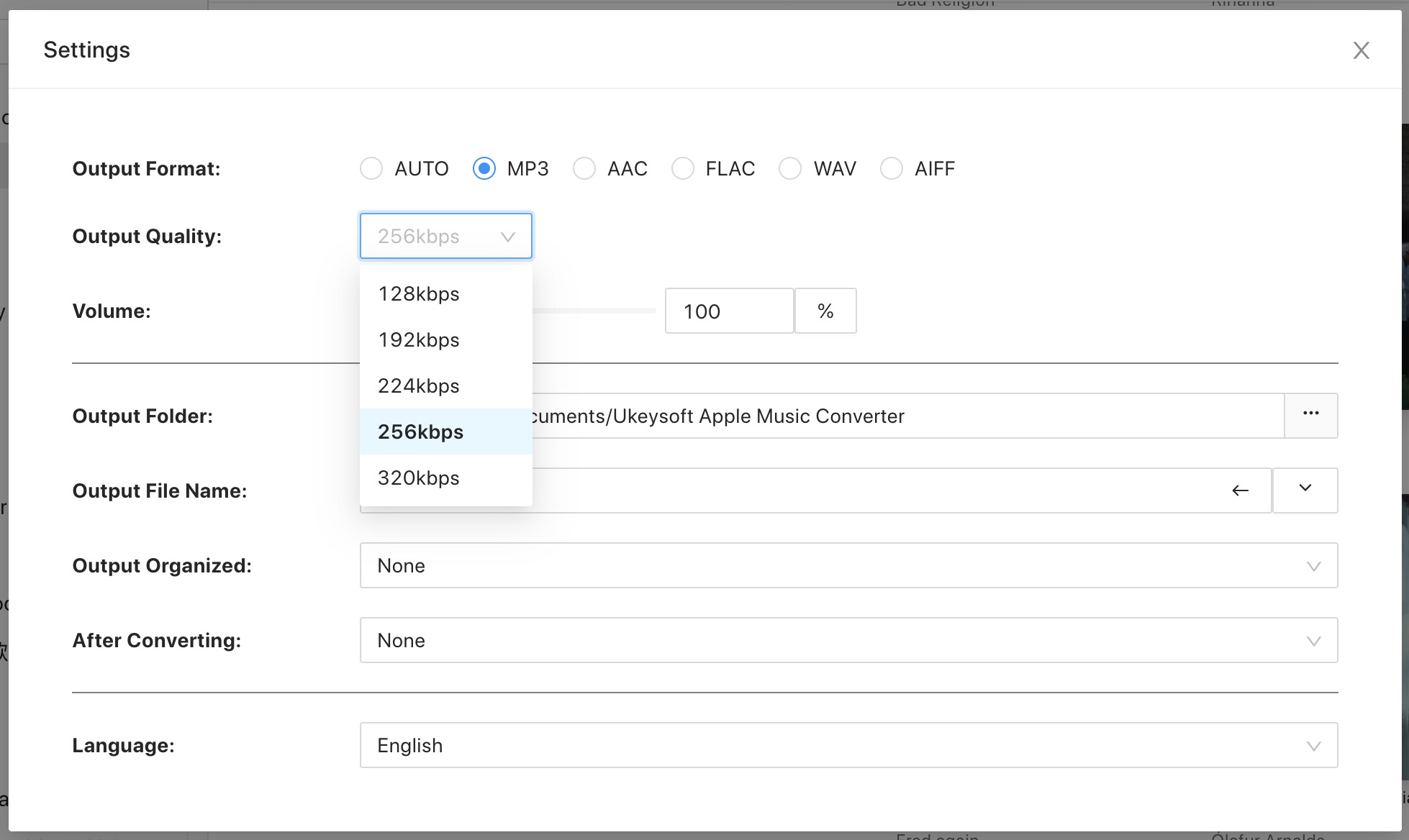 select output format as mp3/m4a