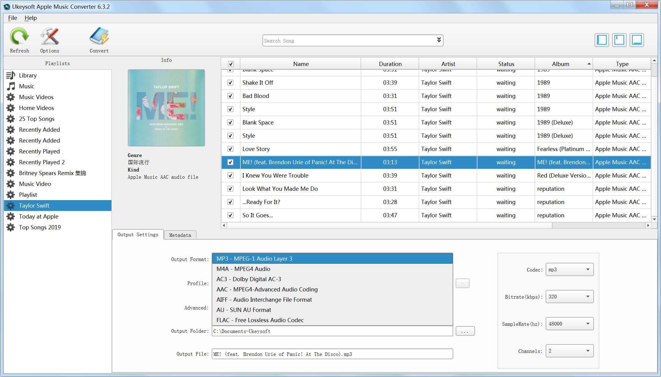 select MP3 or M4A as output format