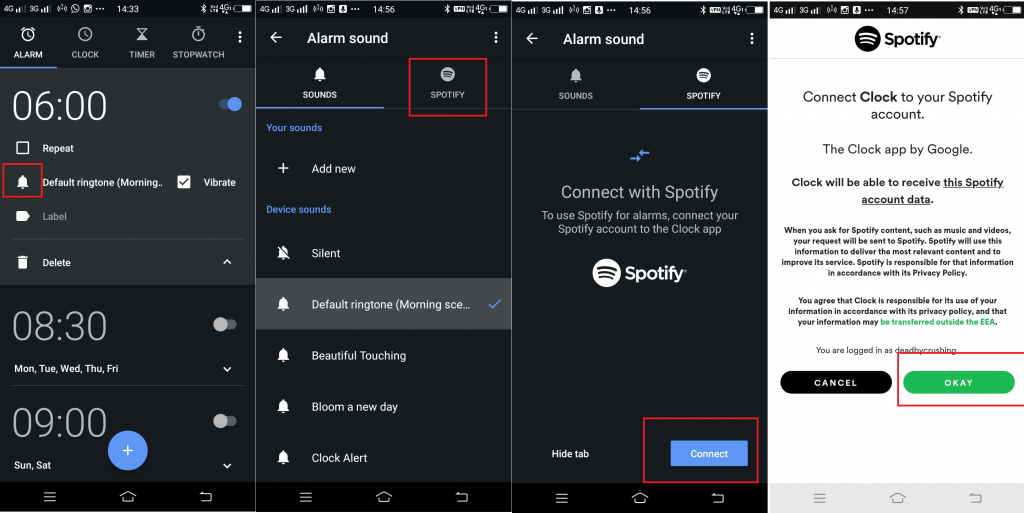 set spotify alarm with Google Clock 1