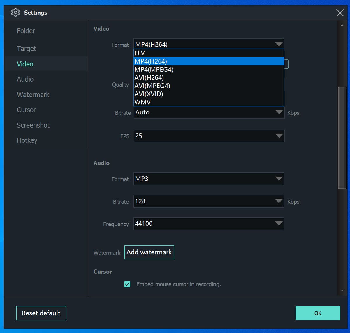 set output video format